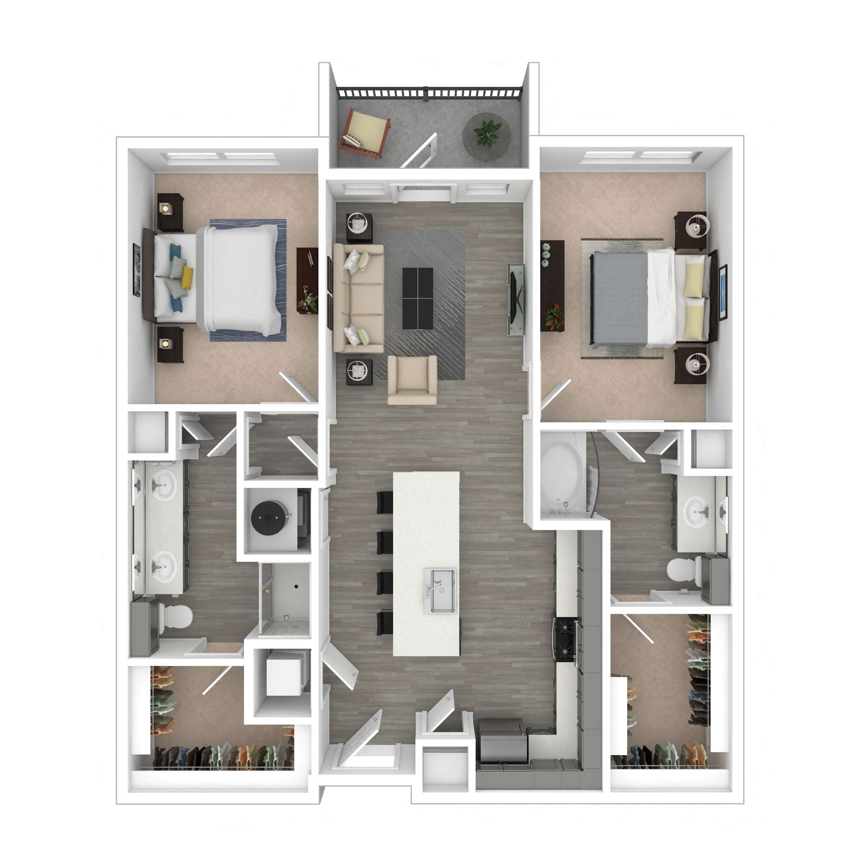 Floor plan for 2 beds, 2 baths, 1106 sqft